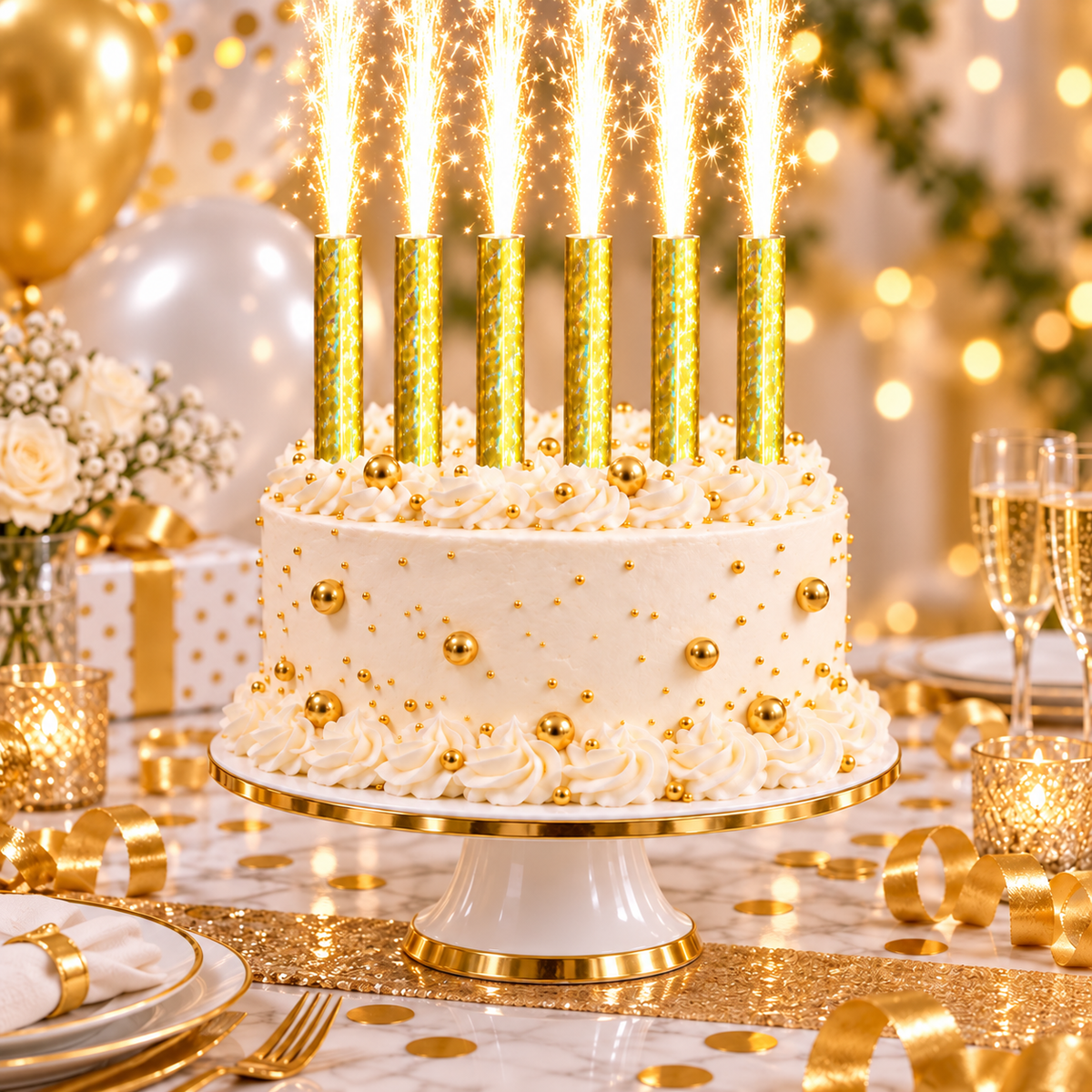 4-inch Gold Birthday Sparkler Candles – 6-Pack