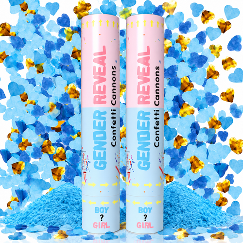Gender Reveal Confetti Cannons Pink and Blue 2 Pack with Paper Confetti & Color Powder