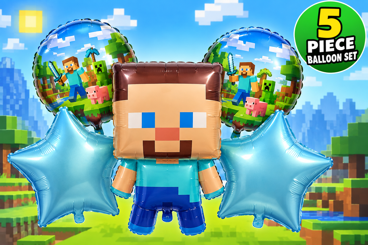 Minecraft 5-Piece Foil Balloon Set – Birthday Party Decorations