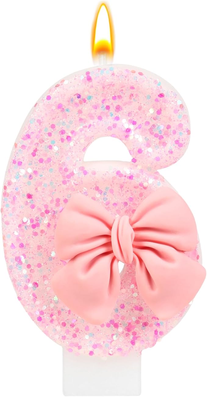 Pink Bow Number Birthday Candle 0–9