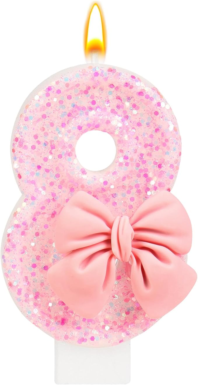 Pink Bow Number Birthday Candle 0–9