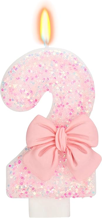 Pink Bow Number Birthday Candle 0–9