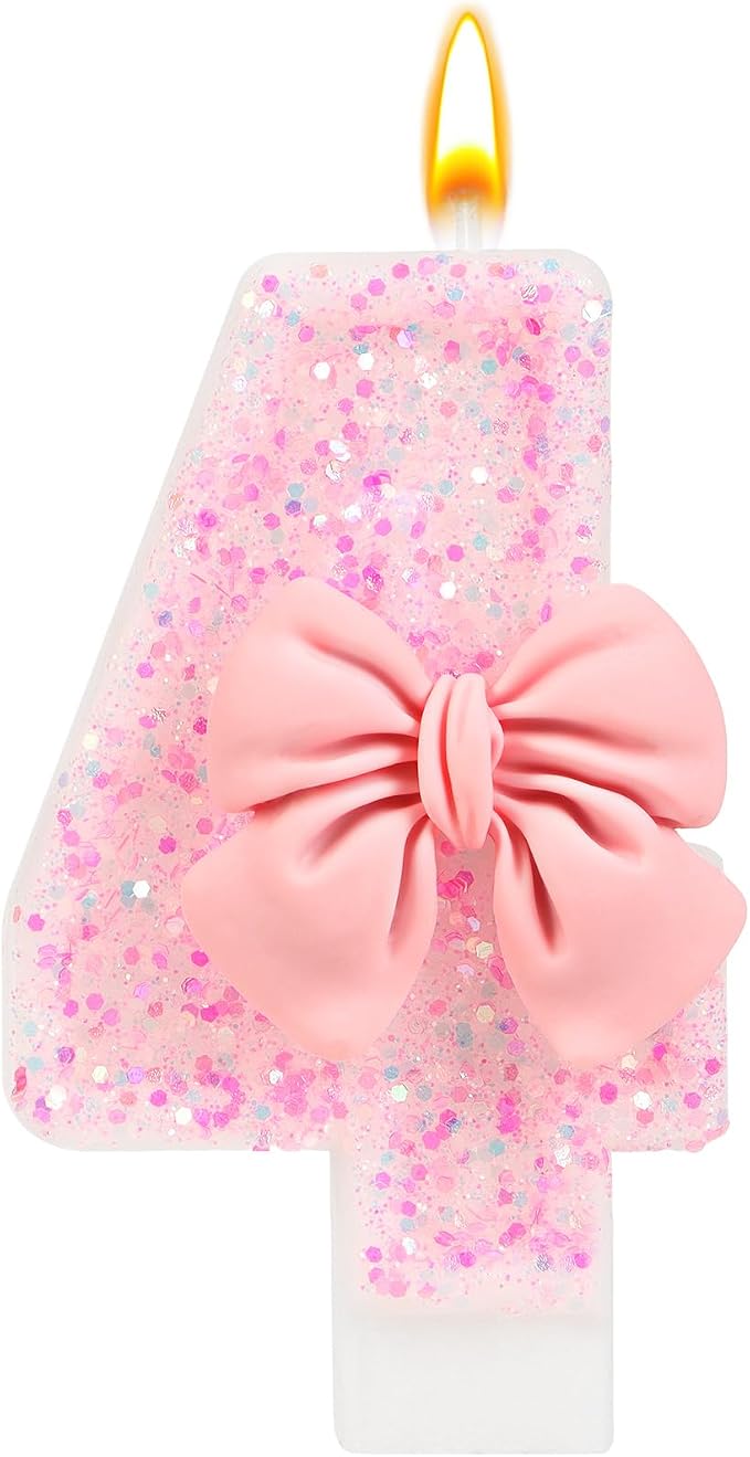 Pink Bow Number Birthday Candle 0–9