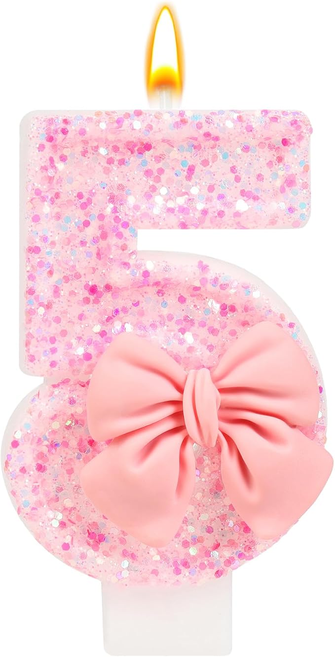Pink Bow Number Birthday Candle 0–9
