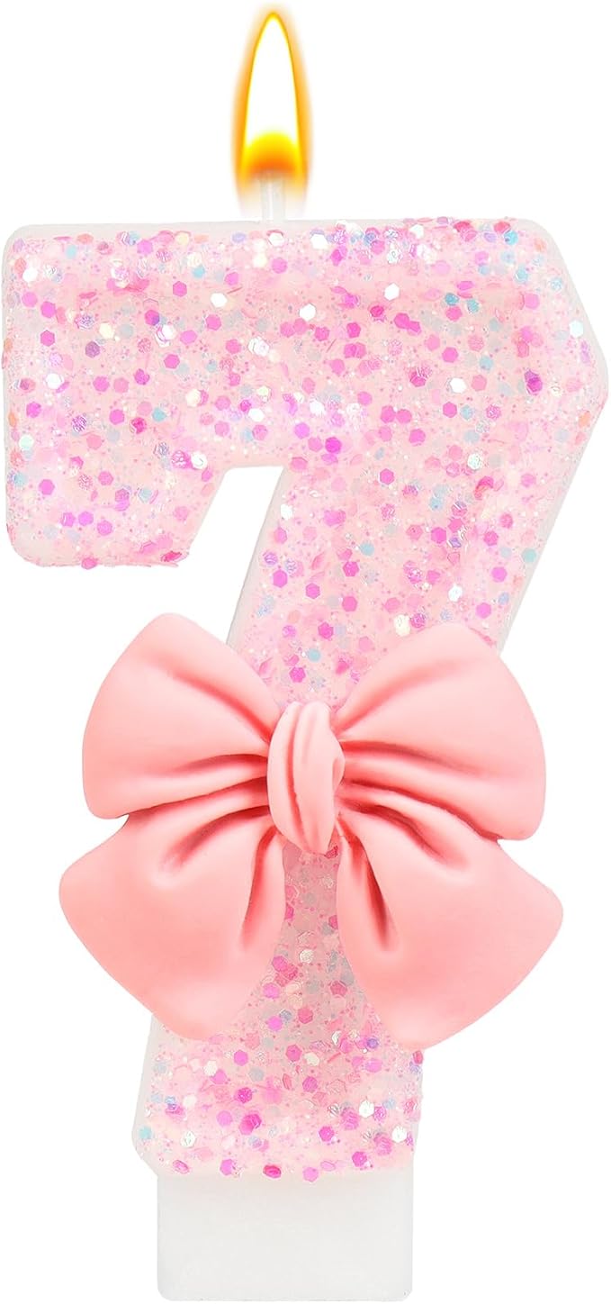 Pink Bow Number Birthday Candle 0–9