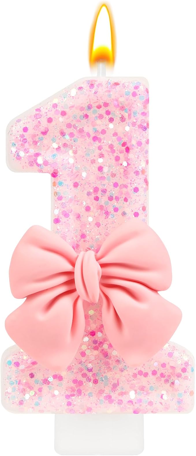 Pink Bow Number Birthday Candle 0–9
