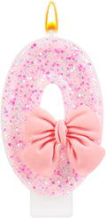Pink Bow Number Birthday Candle 0–9