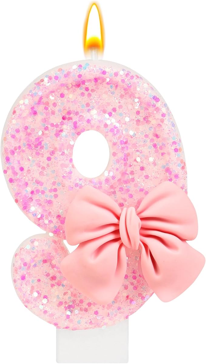 Pink Bow Number Birthday Candle 0–9