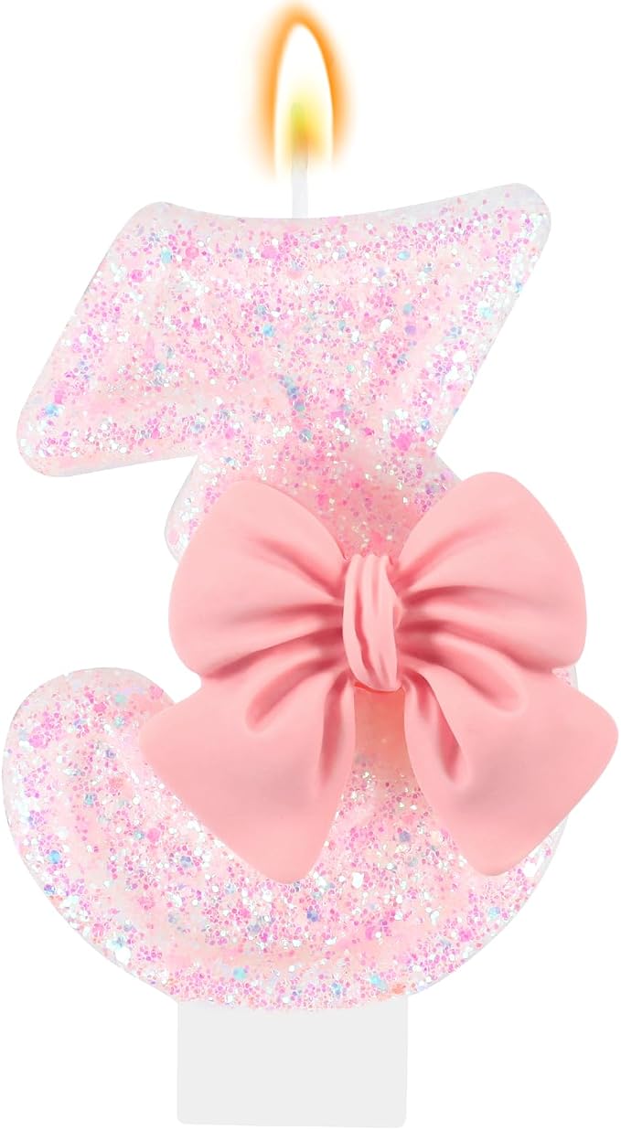 Pink Bow Number Birthday Candle 0–9