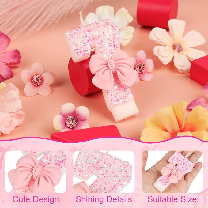 Pink Bow Number Birthday Candle 0–9