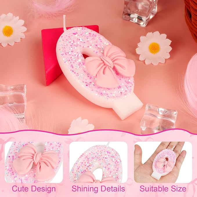 Pink Bow Number Birthday Candle 0–9