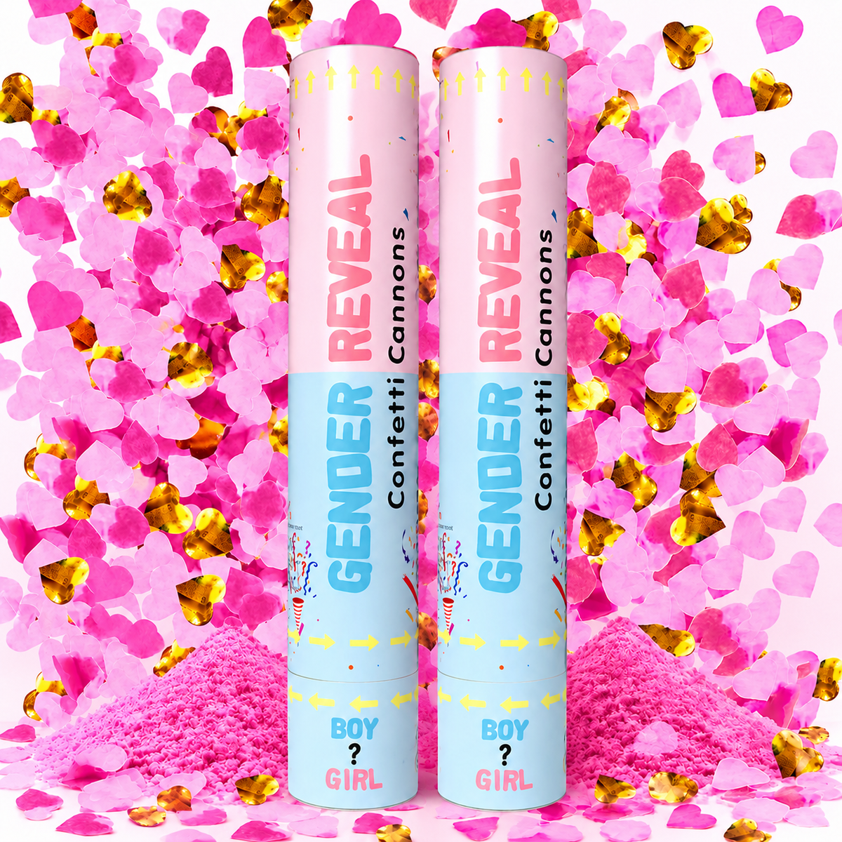 Gender Reveal Confetti Cannons Pink and Blue 2 Pack with Paper Confetti & Color Powder