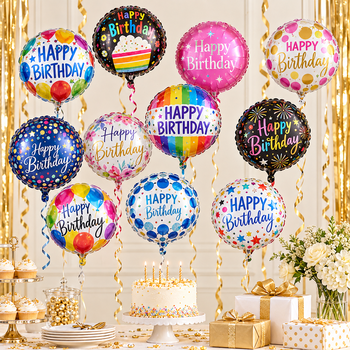 Globo Metálico Happy Birthday de 18 Pulgadas – Diseños Variados
