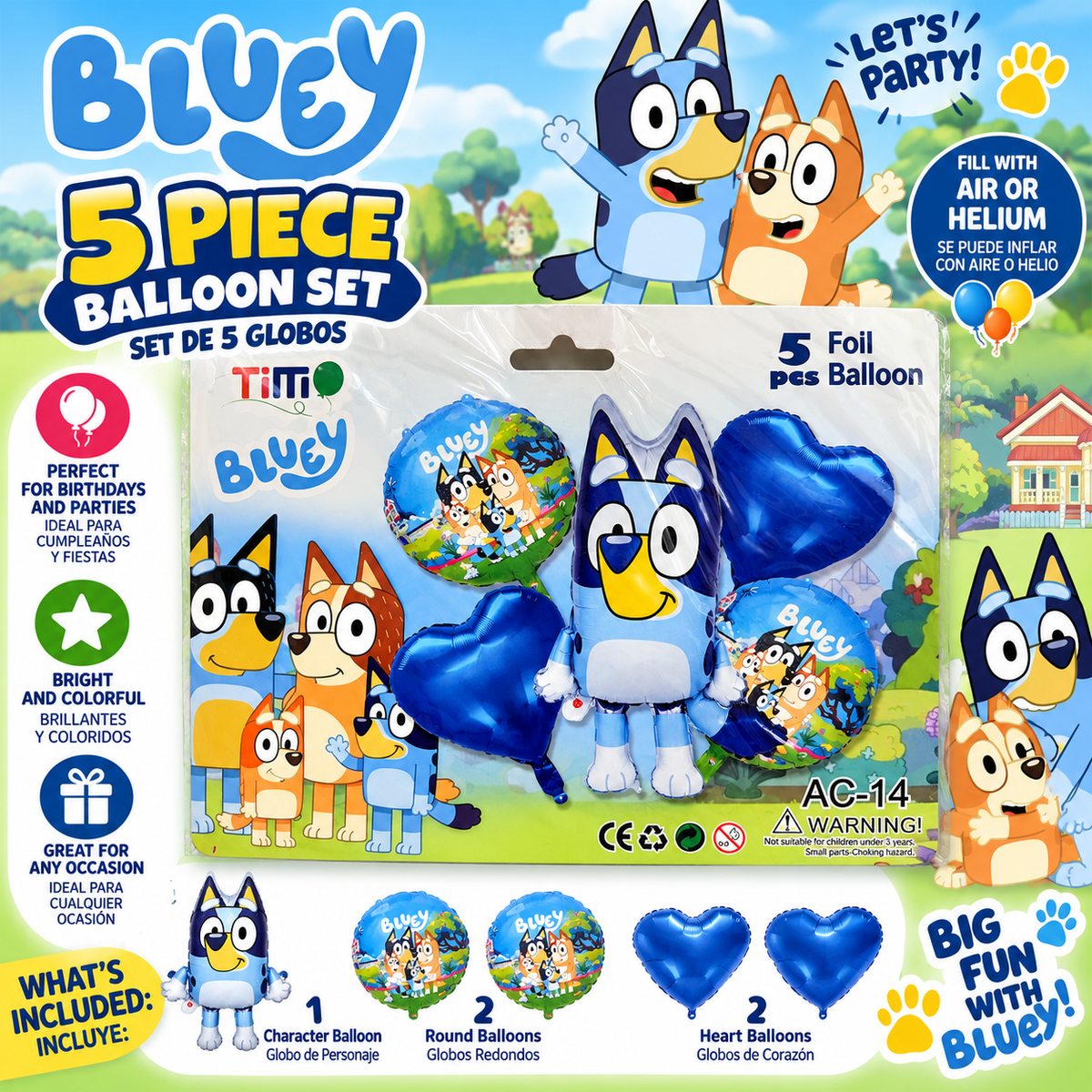 Bluey 5-Piece Foil Balloon Set – Birthday Party Decorations