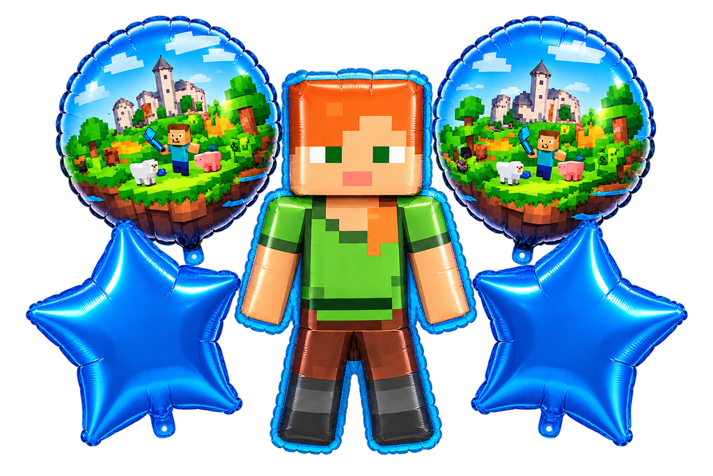 Minecraft 5-Piece Foil Balloon Set – Birthday Party Decorations