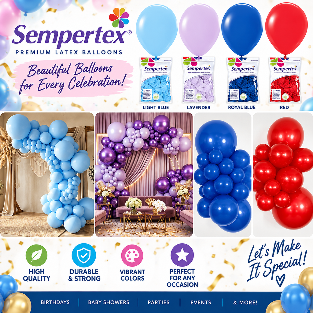 Sempertex 12-inch premium latex balloons – Assorted colors for parties and balloon decoration