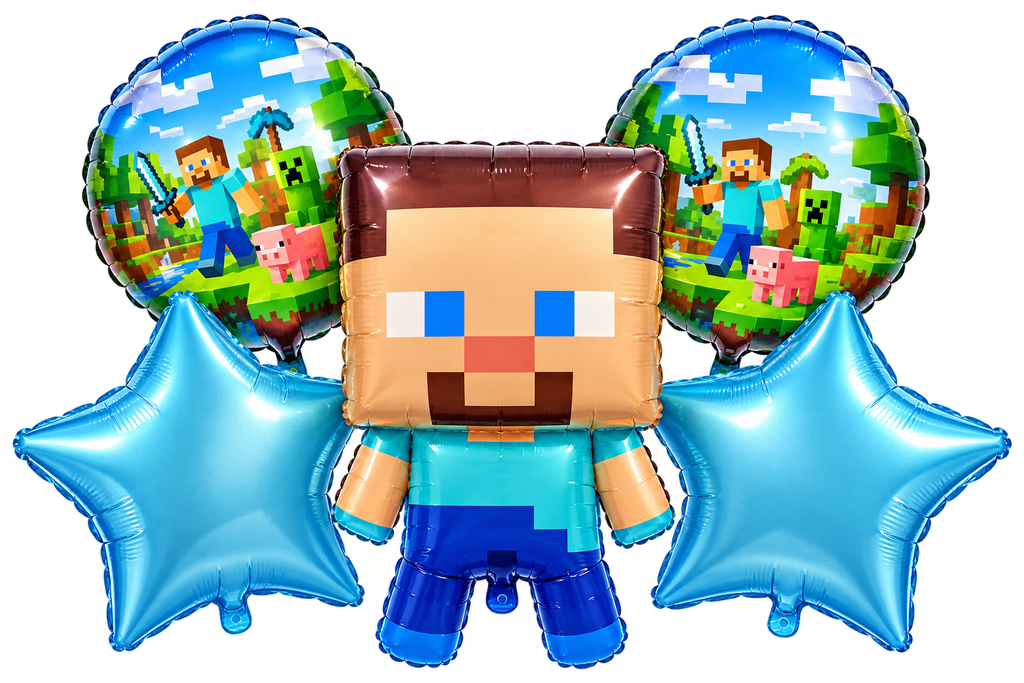 Minecraft 5-Piece Foil Balloon Set – Birthday Party Decorations