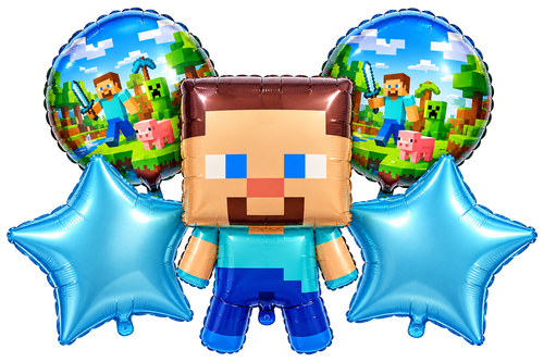 Minecraft 5-Piece Foil Balloon Set – Birthday Party Decorations