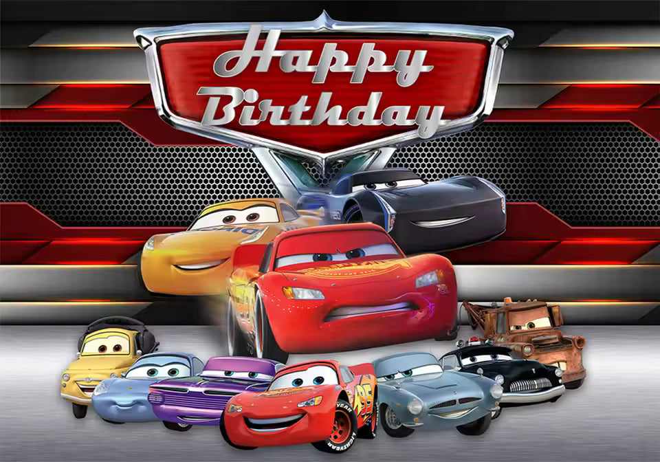 Rayo McQueen Racing Cars Birthday Banner Backdrop – 5 ft x 3 ft Boys Birthday Party Decoration Photography Background