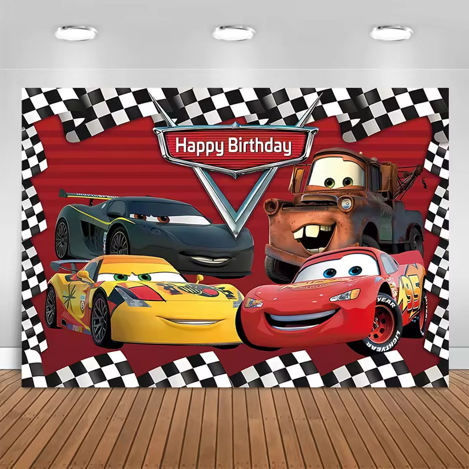 Rayo McQueen Racing Cars Birthday Banner Backdrop – 5 ft x 3 ft Boys Birthday Party Decoration Photography Background