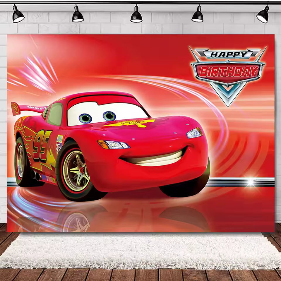 Rayo McQueen Racing Cars Birthday Banner Backdrop – 5 ft x 3 ft Boys Birthday Party Decoration Photography Background