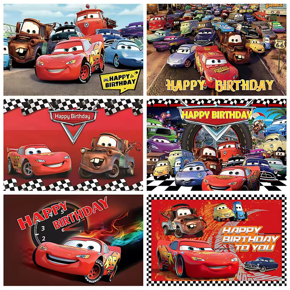 Rayo McQueen Racing Cars Birthday Banner Backdrop – 5 ft x 3 ft Boys Birthday Party Decoration Photography Background