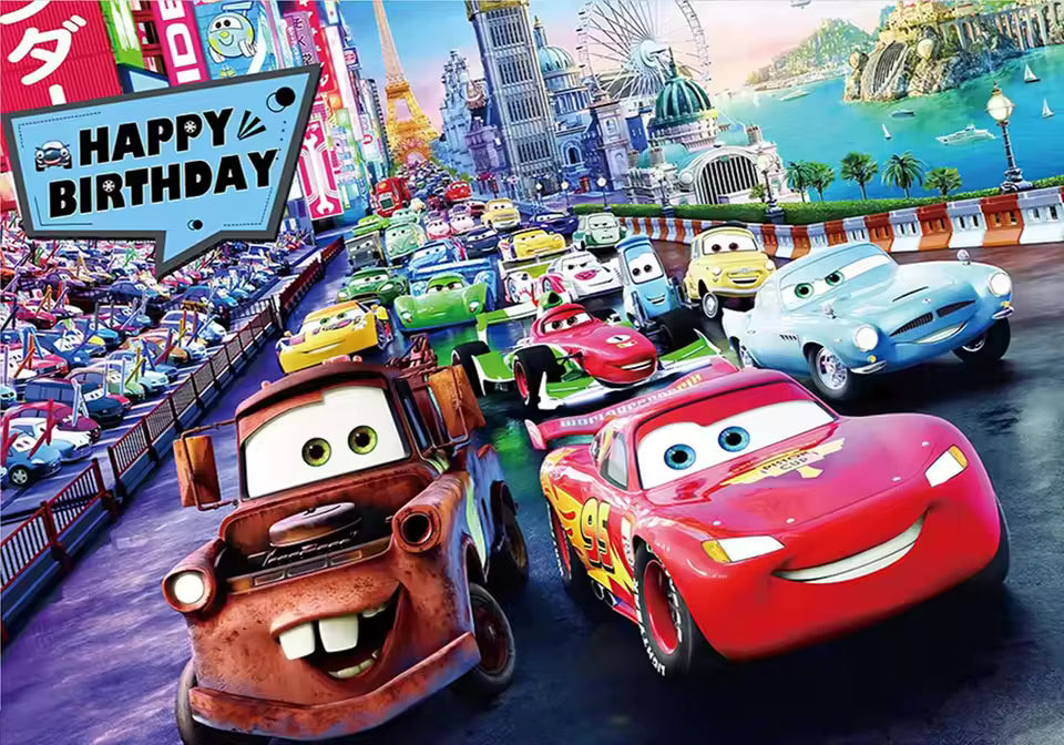 Rayo McQueen Racing Cars Birthday Banner Backdrop – 5 ft x 3 ft Boys Birthday Party Decoration Photography Background