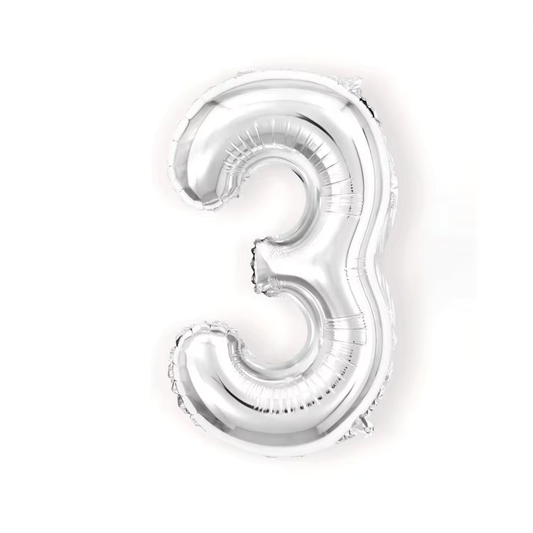 32 Inch Silver Number Foil Balloon – Numbers 0-9