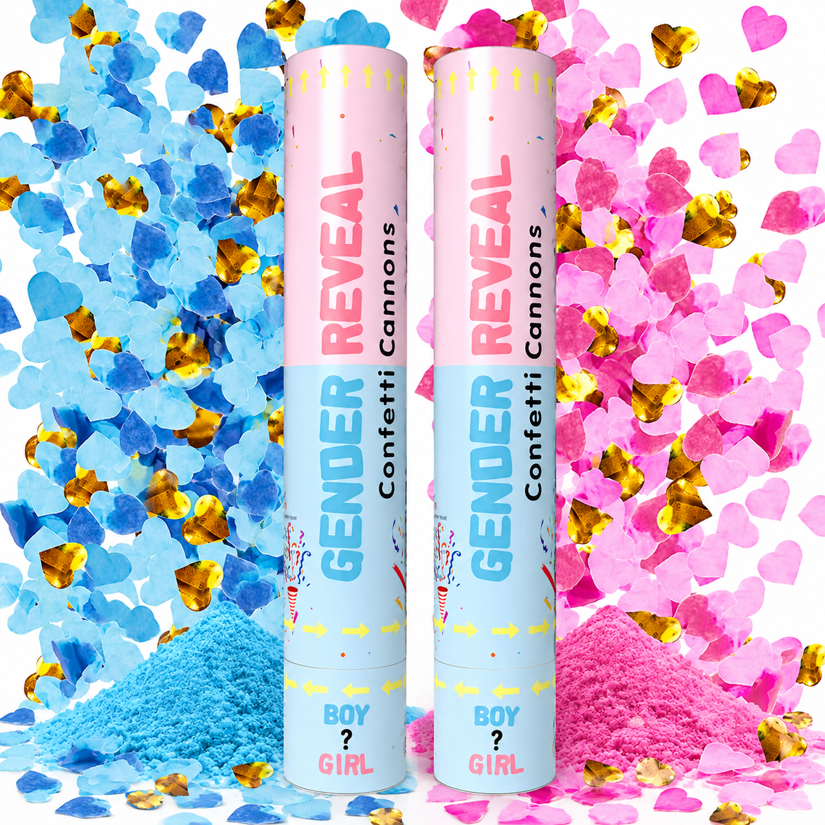 Gender Reveal Confetti Cannons Pink and Blue 2 Pack with Paper Confetti & Color Powder