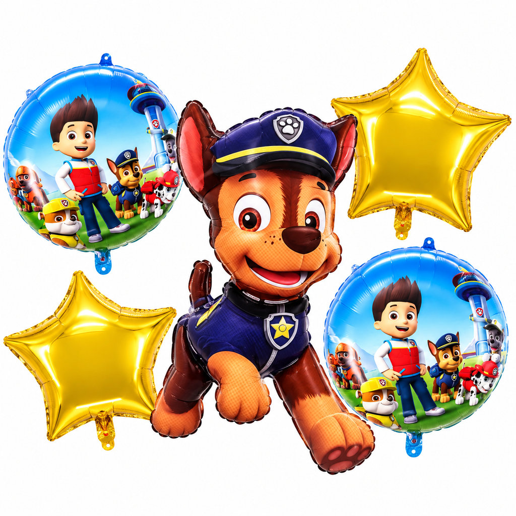 Paw Patrol 5-Piece Foil Balloon Set – Chase Birthday Party Decorations
