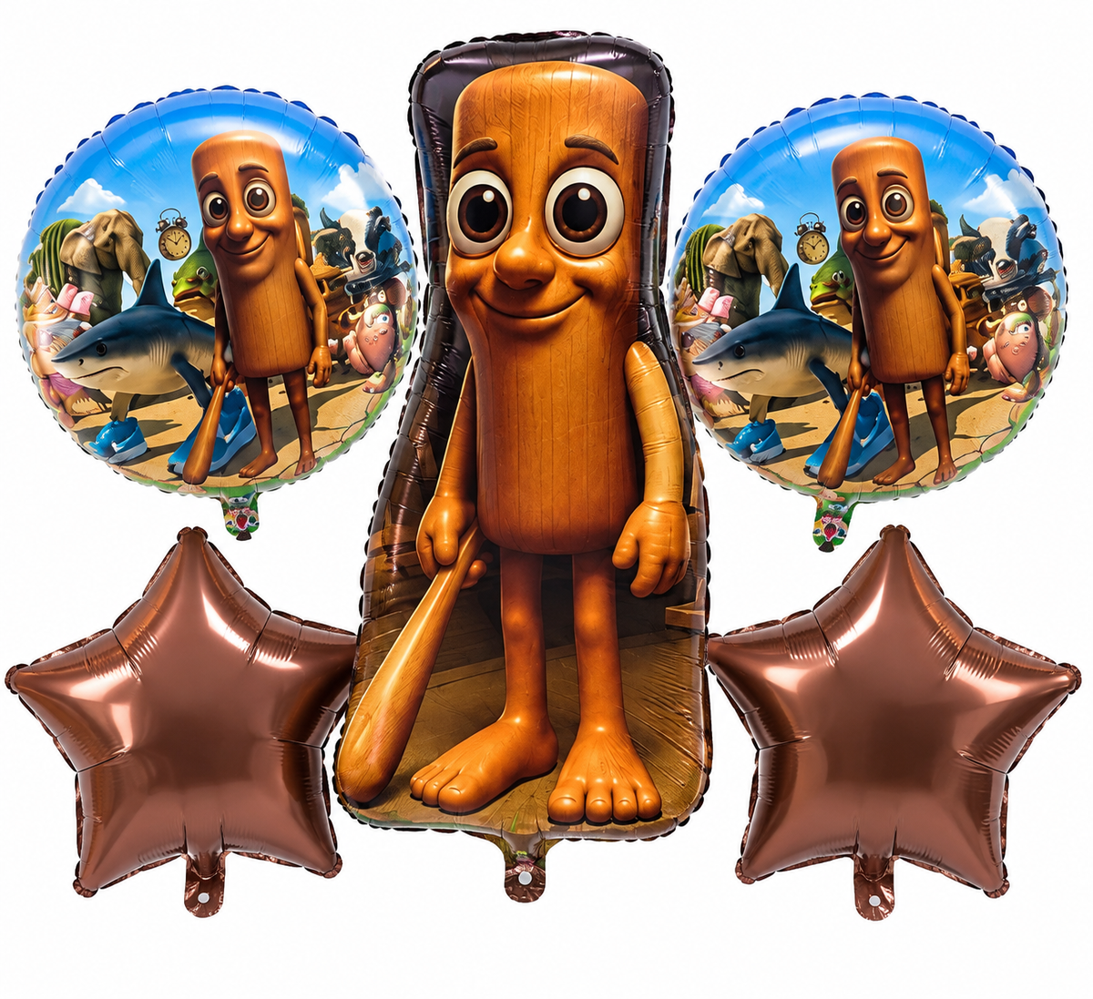 5-Piece Cartoon Birthday Foil Balloon Set – Character, Round & Star Balloons