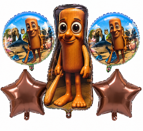 5-Piece Cartoon Birthday Foil Balloon Set – Character, Round & Star Balloons