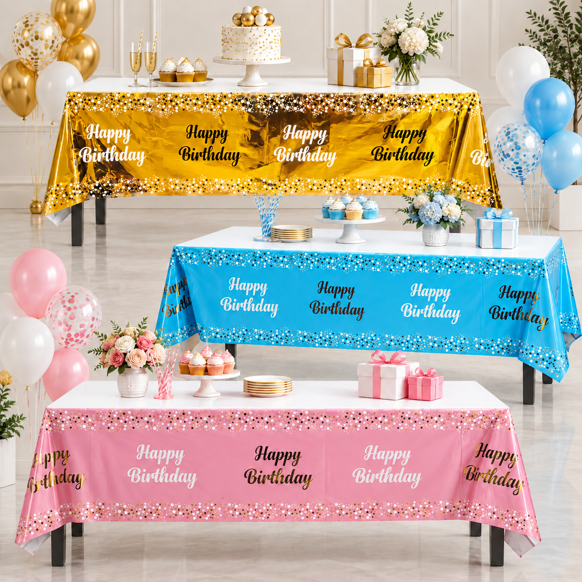 Mantel desechable impermeable Happy Birthday para fiestas – 57x72 pulgadas
